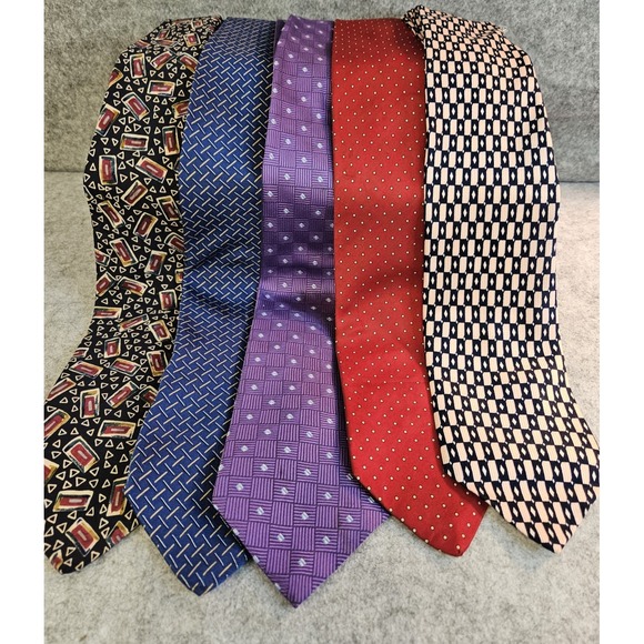 Stafford Signature Lot of 5 Mens 100%‎ Silk Tie Neckties As Shown Geo Prints - Picture 1 of 9